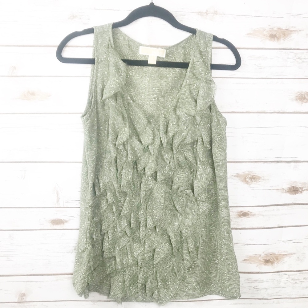 Michael Kors Green Snake Print Ruffle Tank Size 8